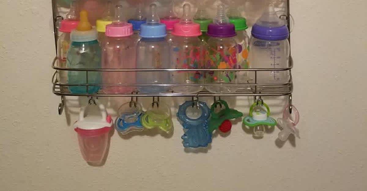 Genius Baby Bottle Storage Hack - Mom Uses Shower Caddy for Bottle