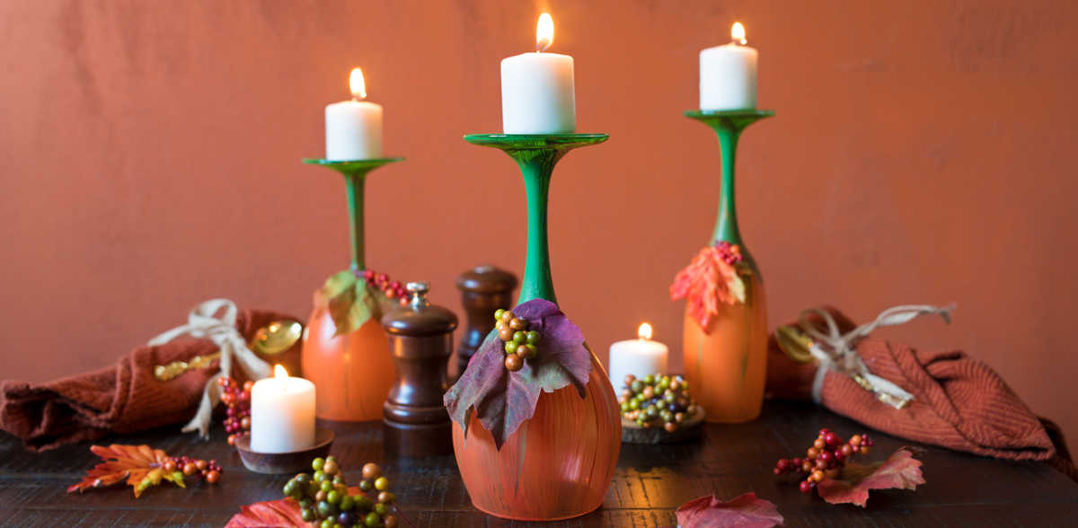 Fall Candleholders Using Wine Gl