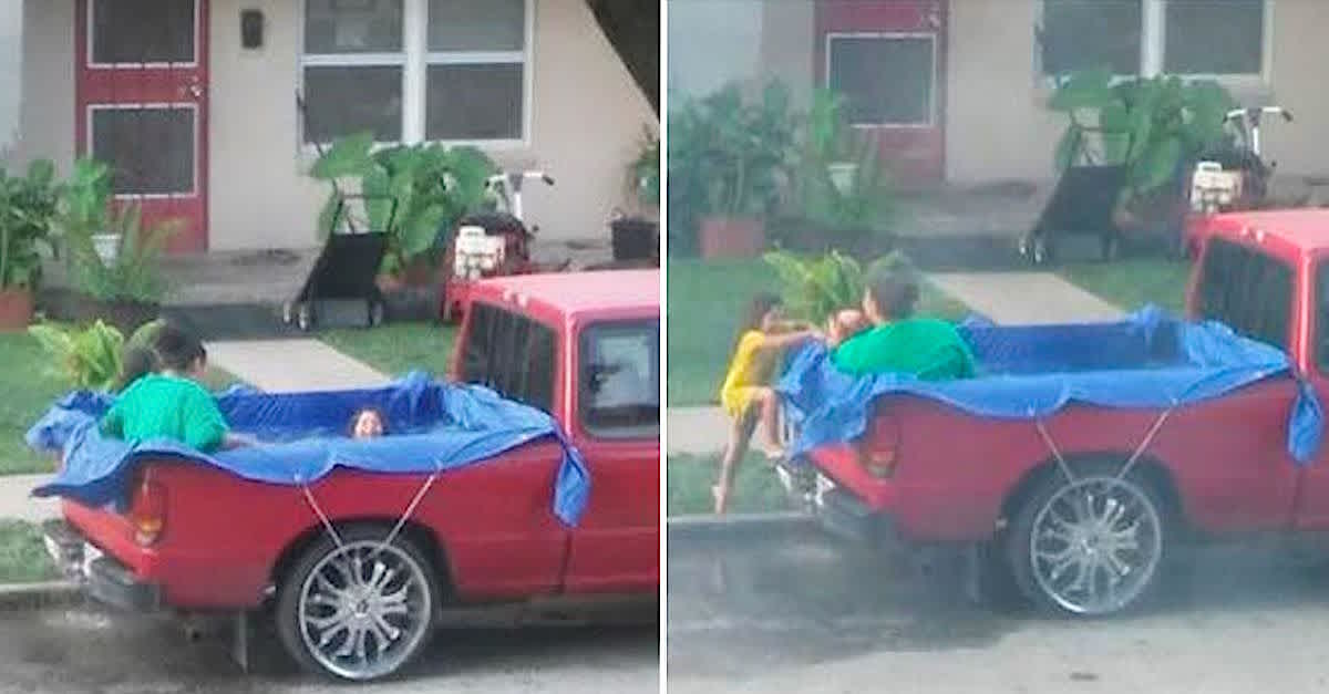 Man Donates Pool After Photo Shows Kids Swimming In Truck Bed Littlethings Com