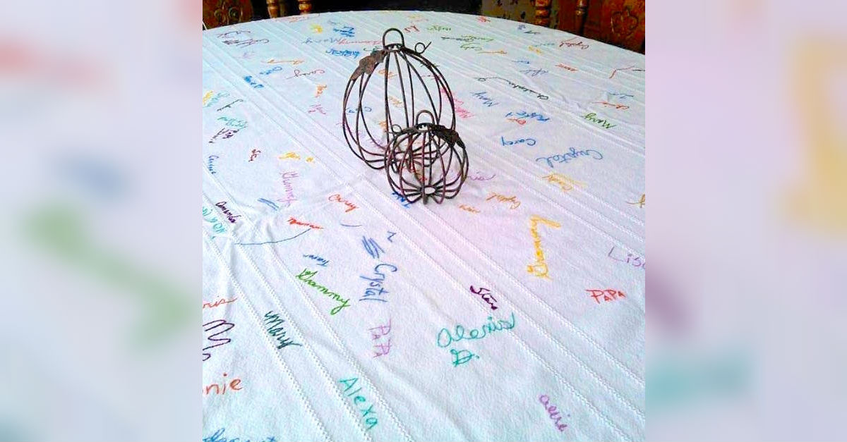 Grandma Asks Kids To Write On Her Tablecloth, 16 Years Later It's A