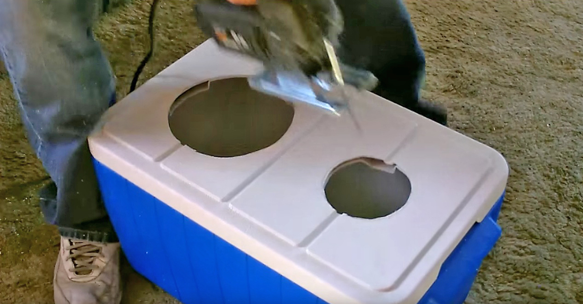 He Cuts 2 Holes On The Lid Of His Cooler. Now Watch What He Does With A