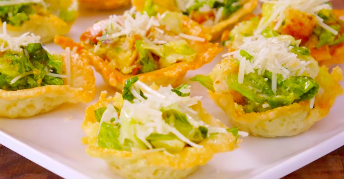 She Scoops Caesar Salad Into Edible Cups. 1 Bite? DELICIOUSNESS