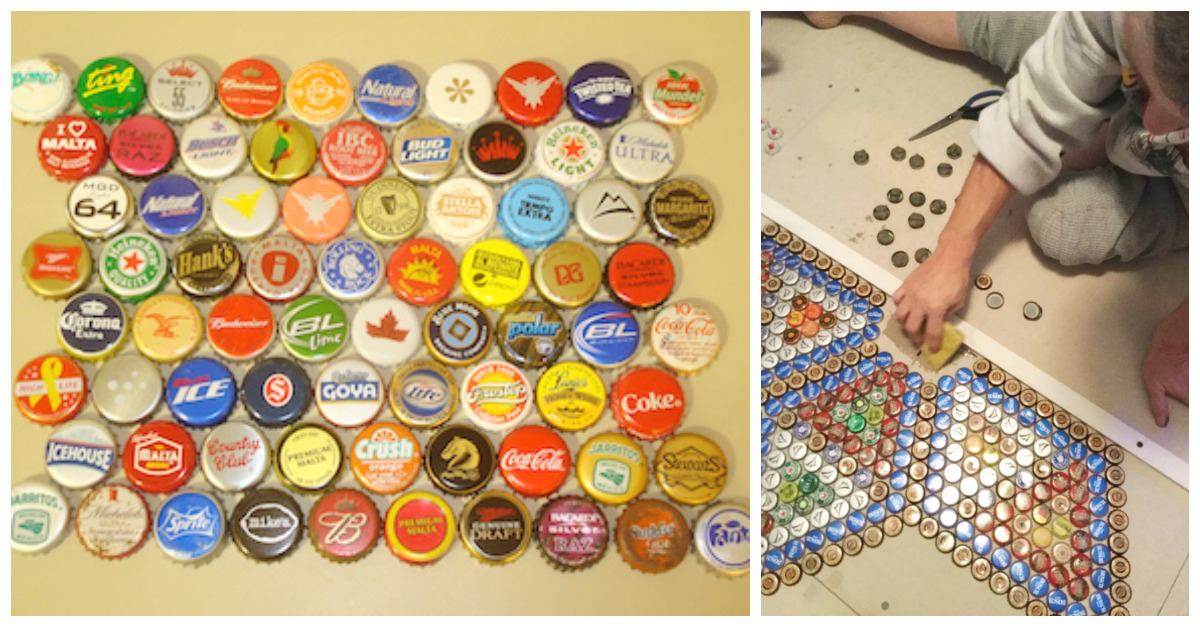 Family Creates Floor Mosaic Using Bottle Caps