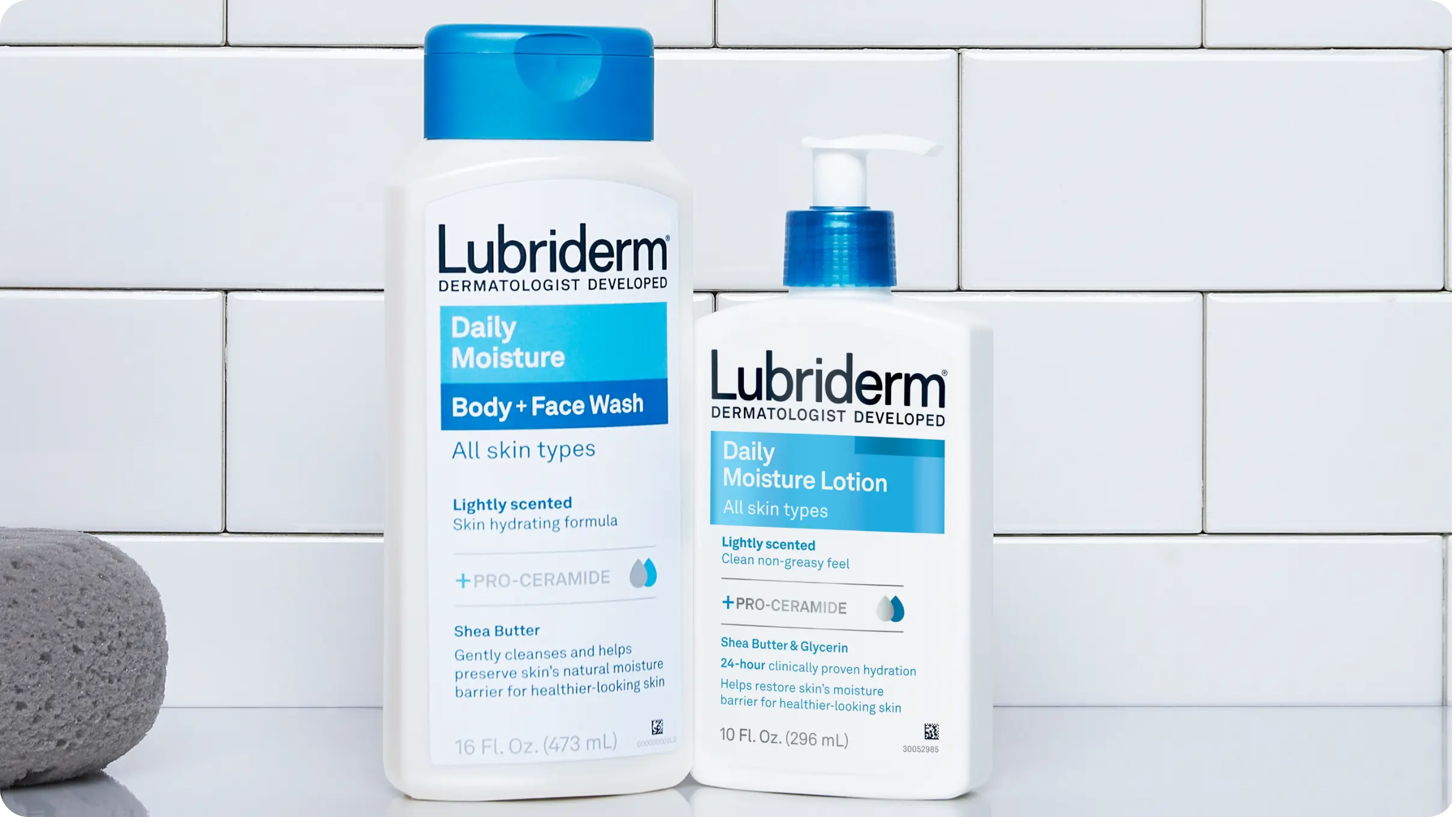 Lubriderm(R) Daily Moisture products on blue background