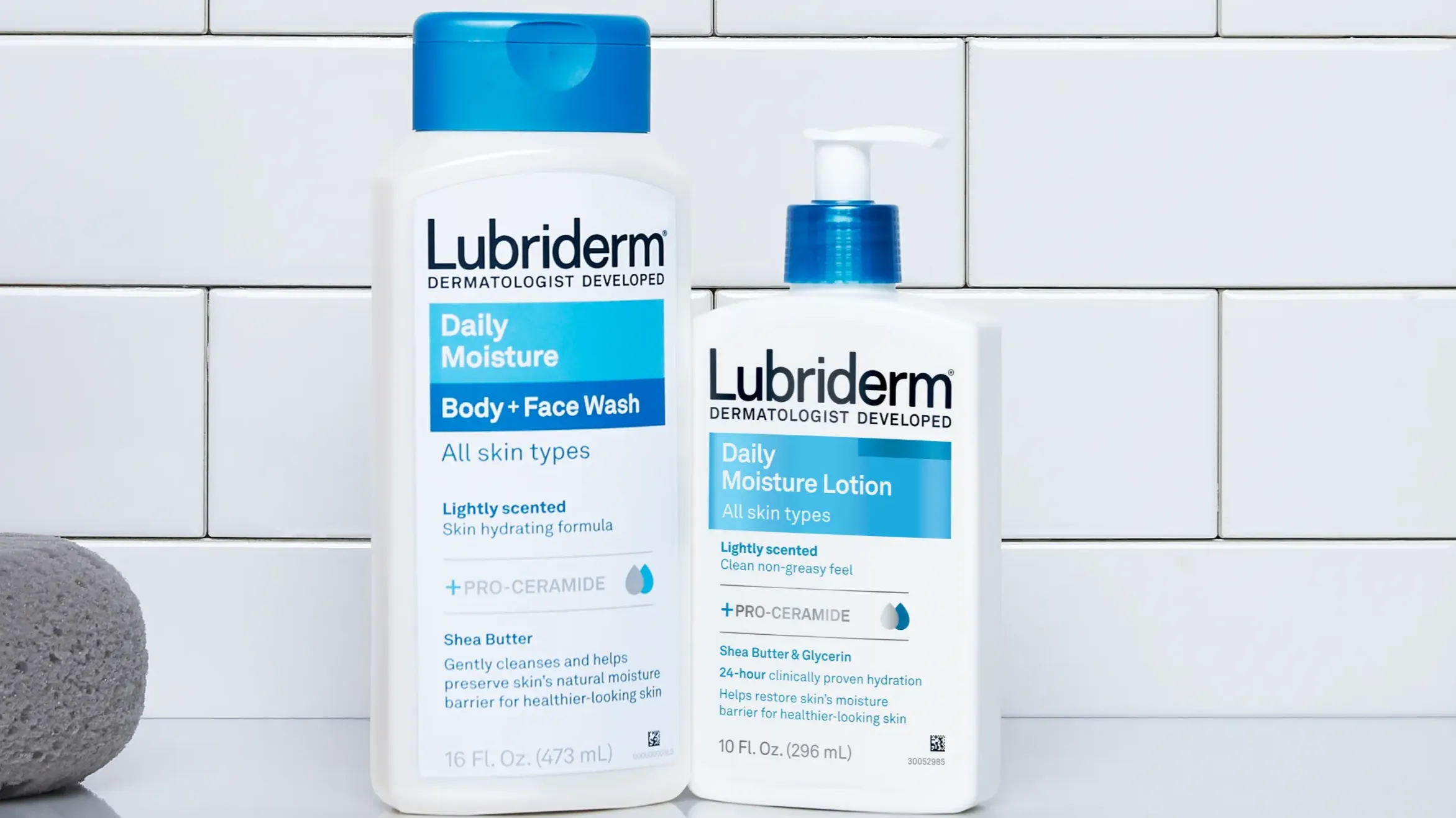 Lubriderm(R) Daily Moisture products on blue background