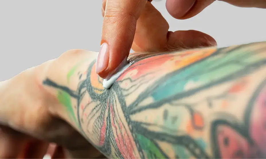 Demonstration on how to apply Lubriderm to help care for tattoos
