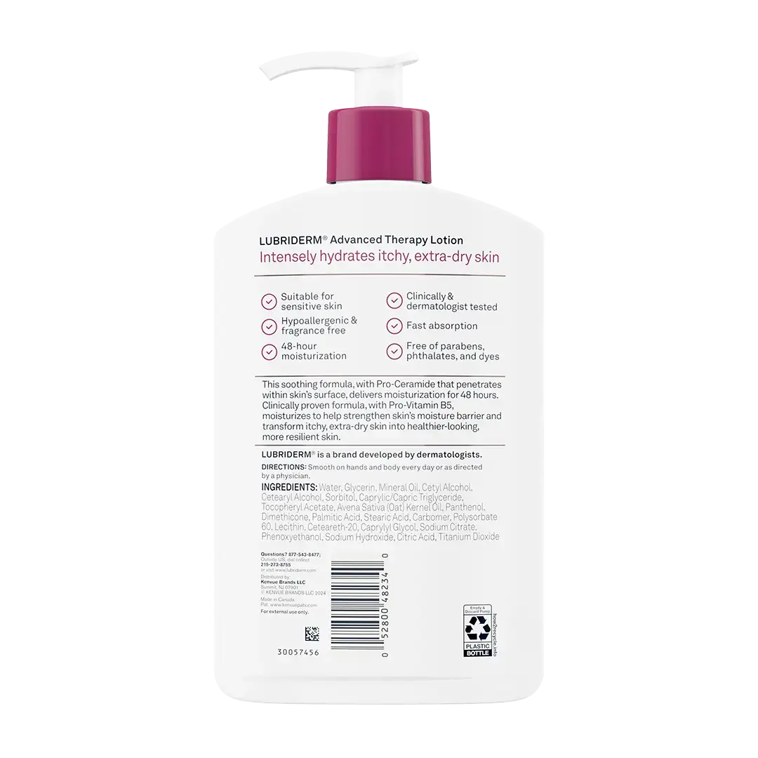 Image displaying Advanced Therapy Lotion Fragrance-Free back of packaging