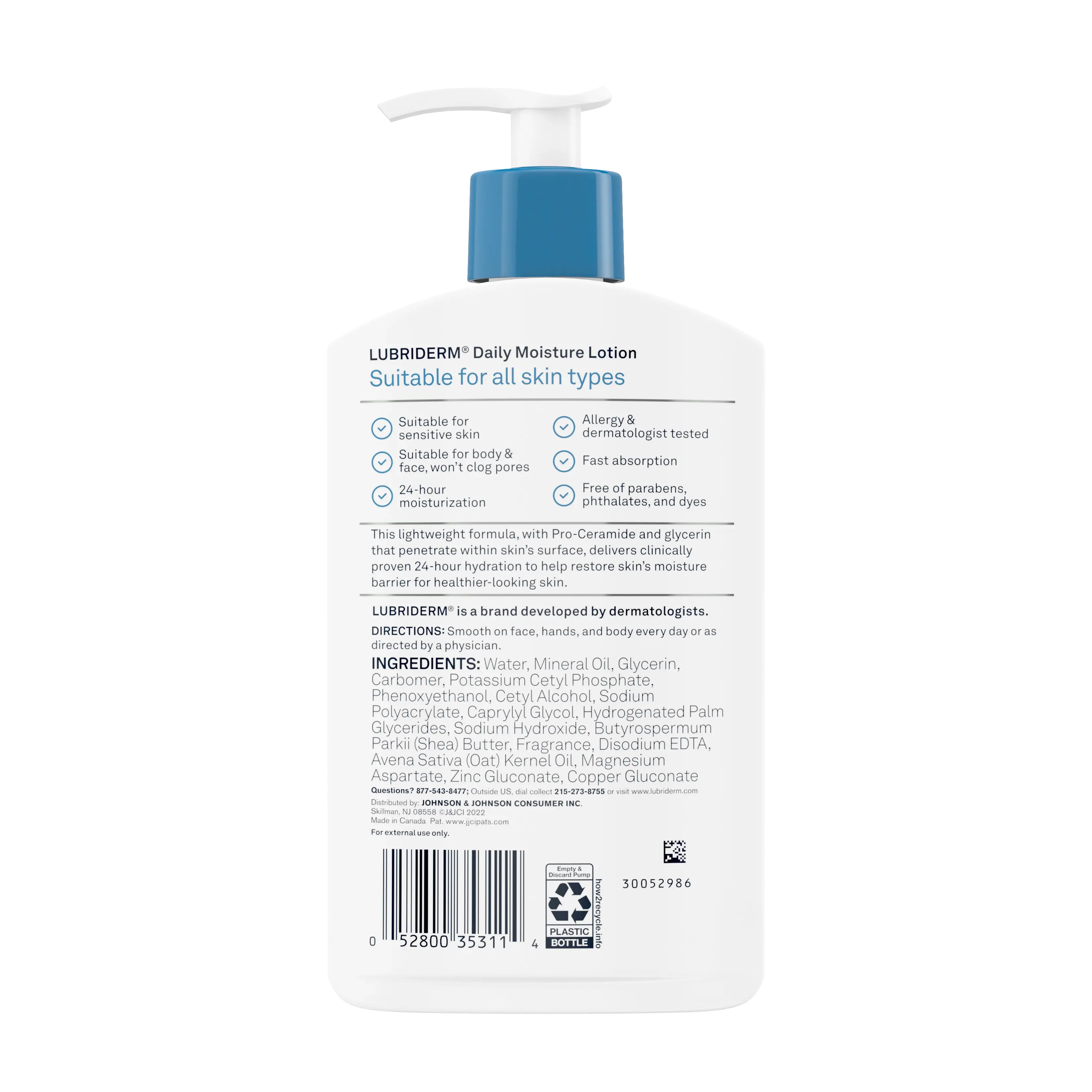 Back Pack shot of Lubriderm® Daily Moisture Lotion 10 oz