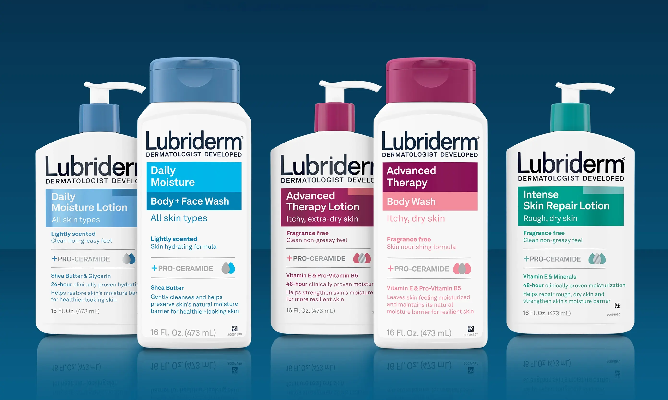 The Lubriderm® products line up you love, now with +Pro-Ceramide!