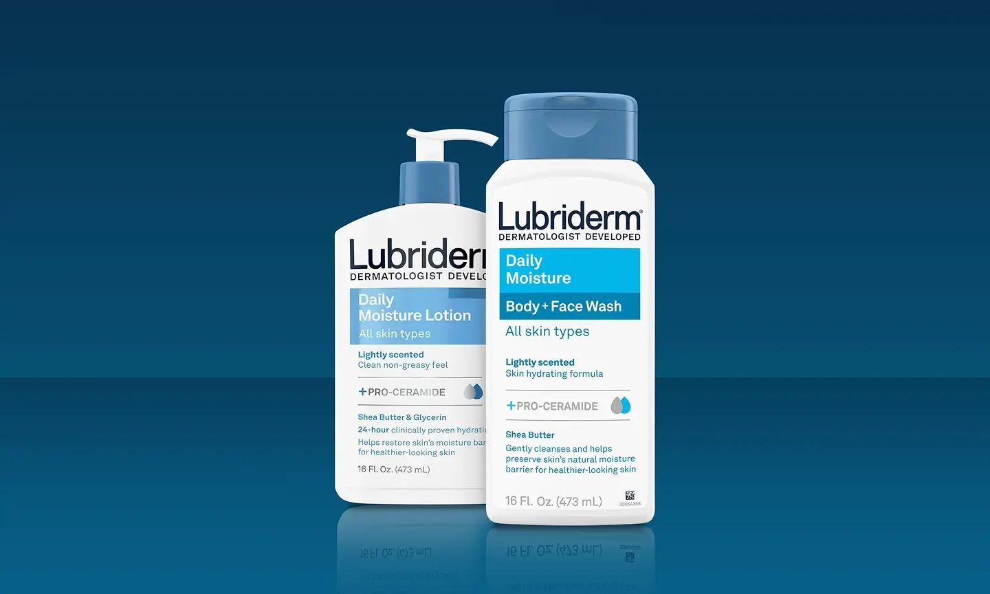 The Lubriderm® duo! daily moisture lotion and body face wash