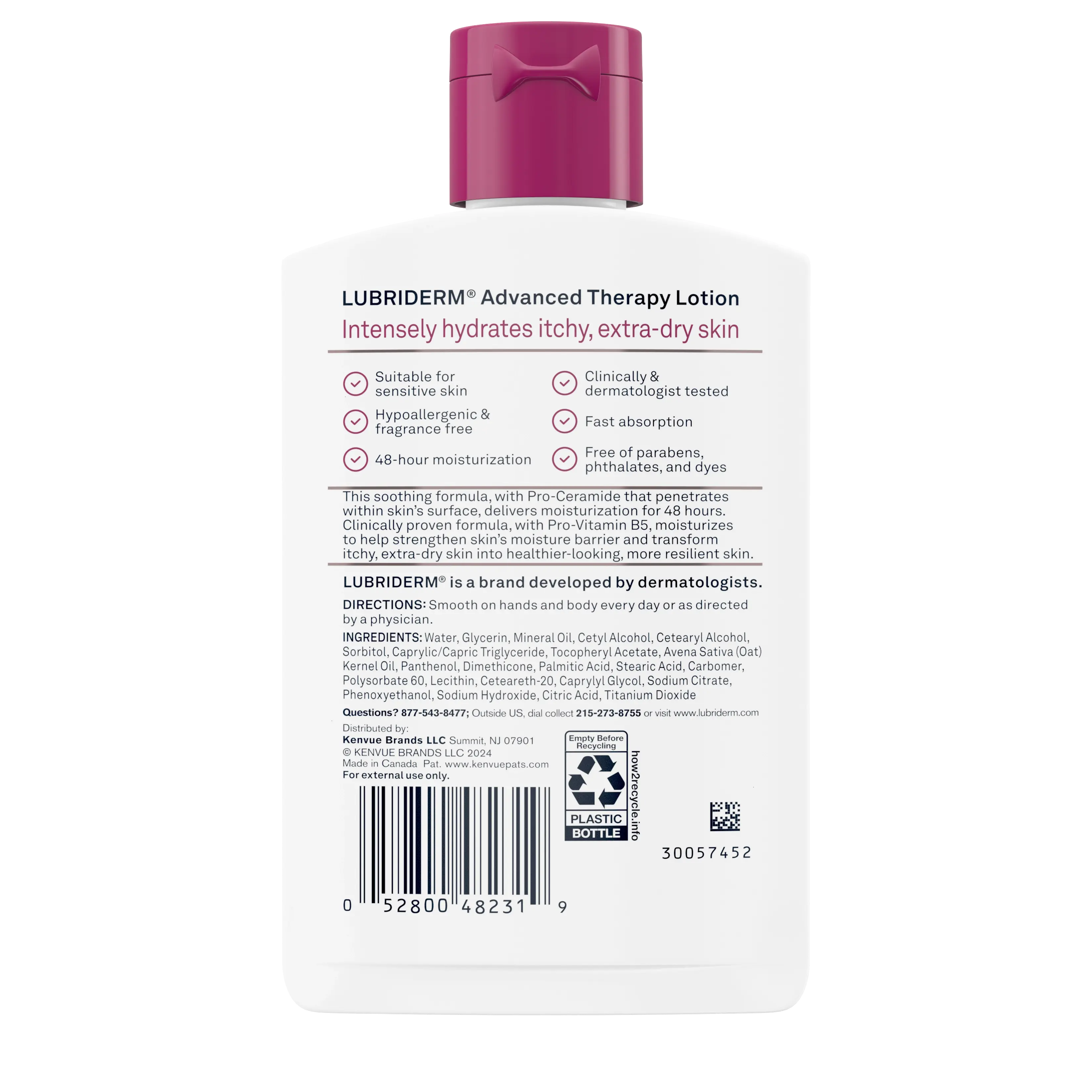 Back Pack shot of Lubriderm® Advanced Therapy Lotion Fragrance-Free 6 oz