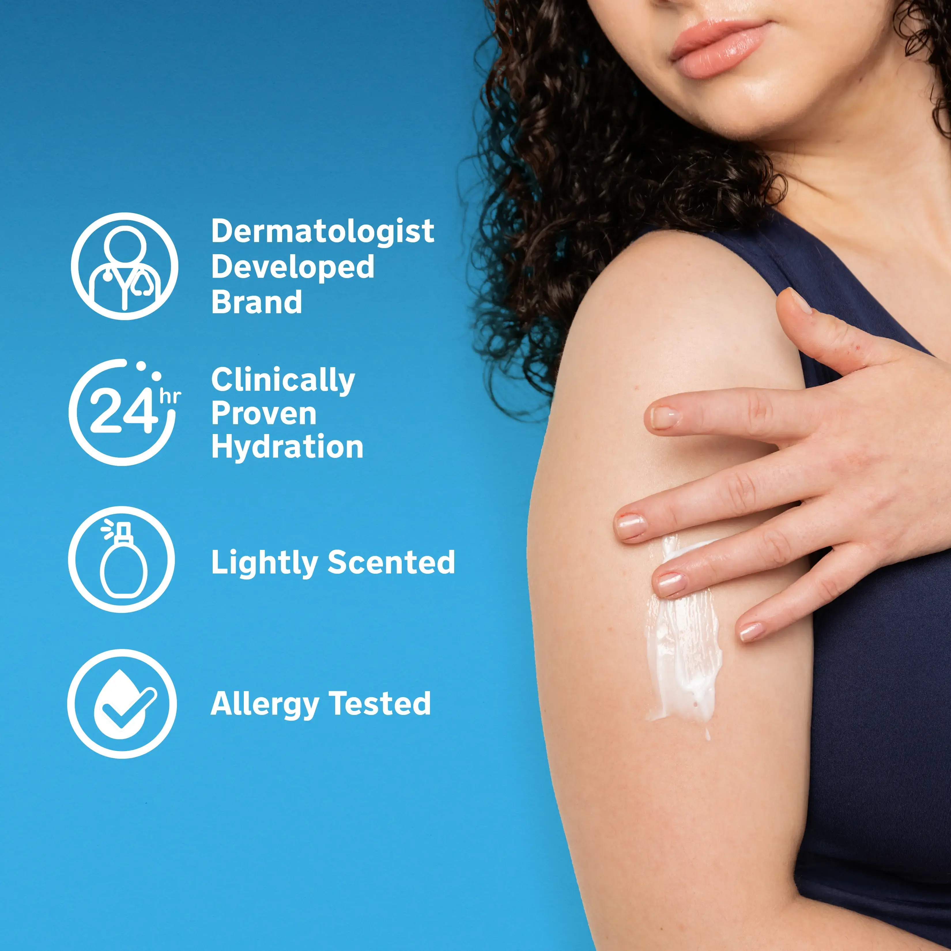 Daily Moisture Lotion dermatologist developed, clinically proven, lightly scented & allergy tested