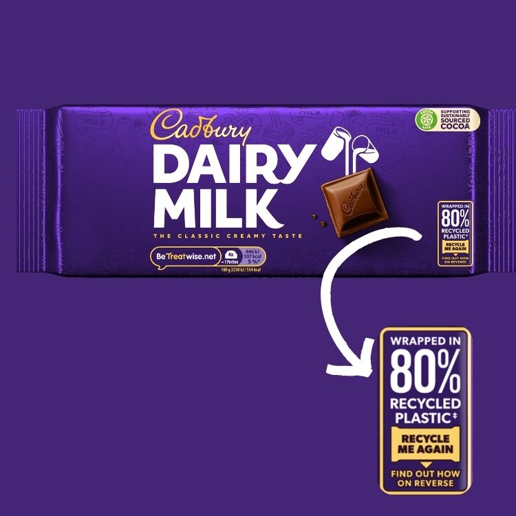 Mondelez Cadbury 80% recycled content mobile picture