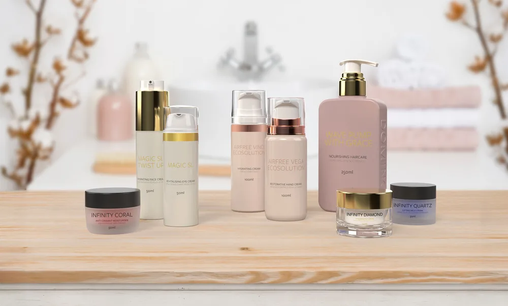 Luxury skincare collection on wooden surface