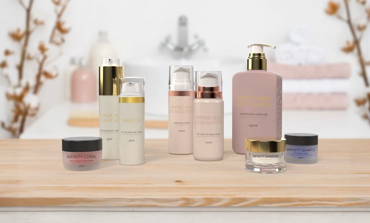 Luxury skincare collection on wooden surface