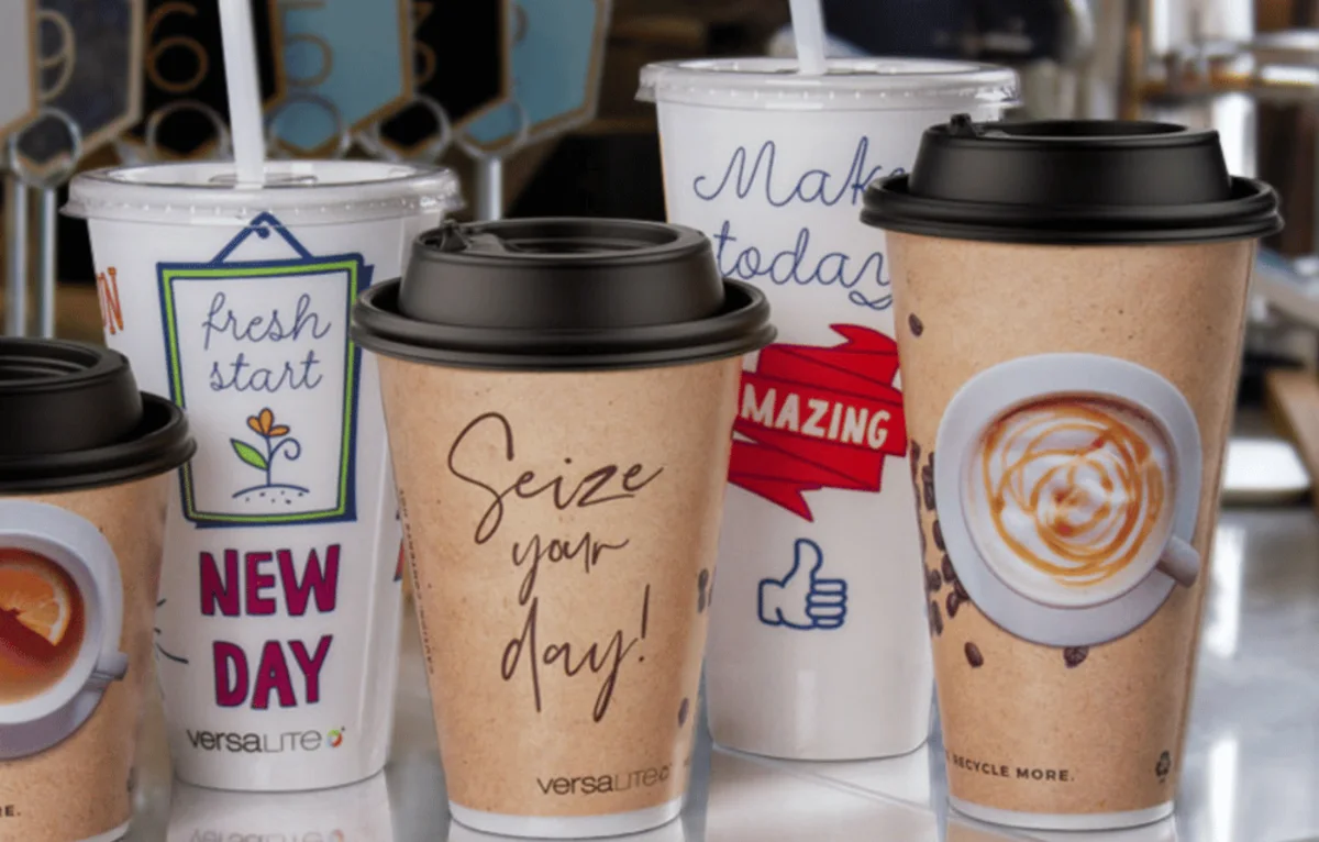 Branded VersaLite coffee cups with motivational designs