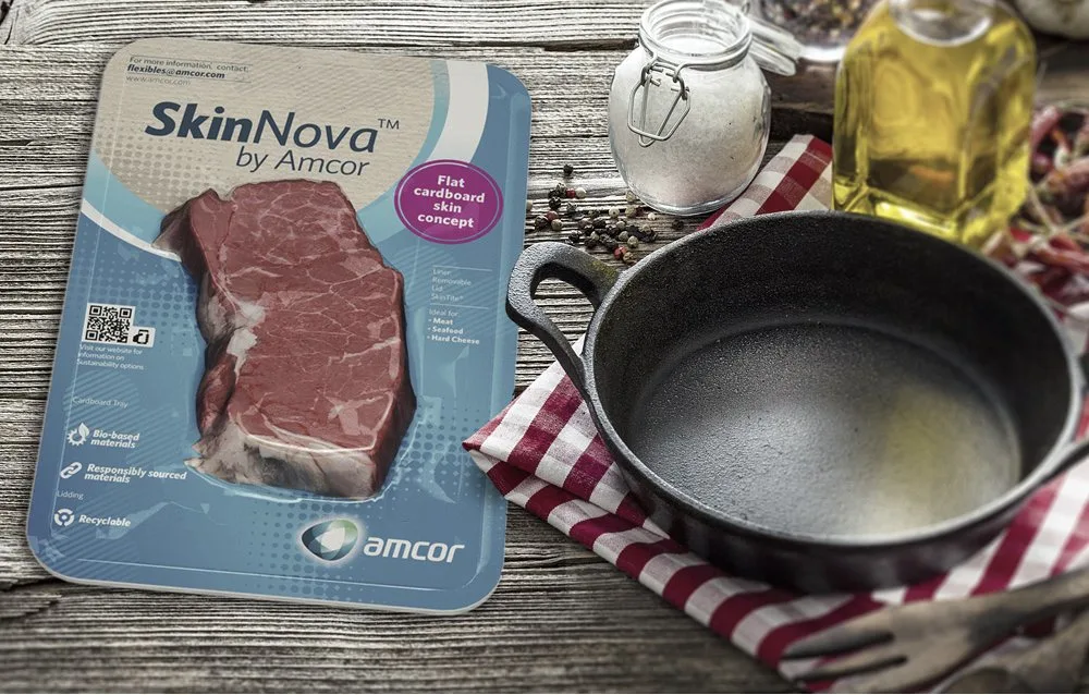 Skin packaging for meat