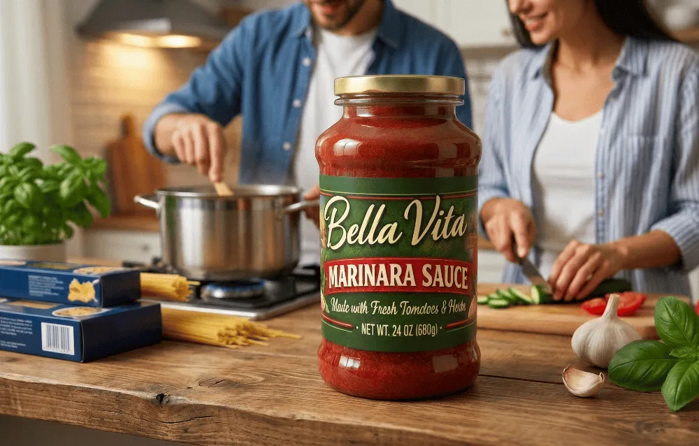 Bella Vita Marinara Sauce in kitchen setting