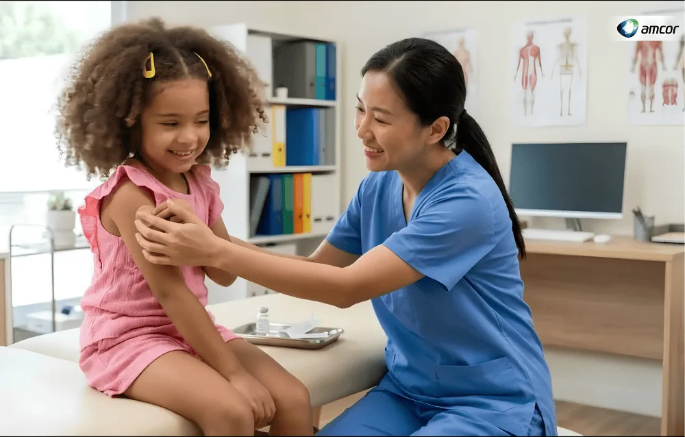 Healthcare provider examining child patient