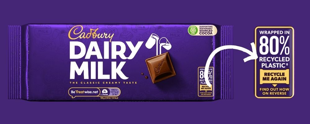 Mondelez Cadbury 80% recycled content plastic packaging 