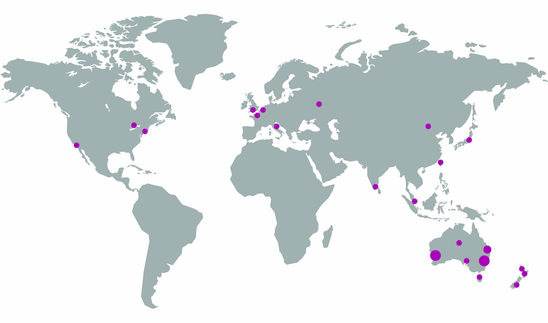 World map with markers for international patients of Vogue Dental Studios. 