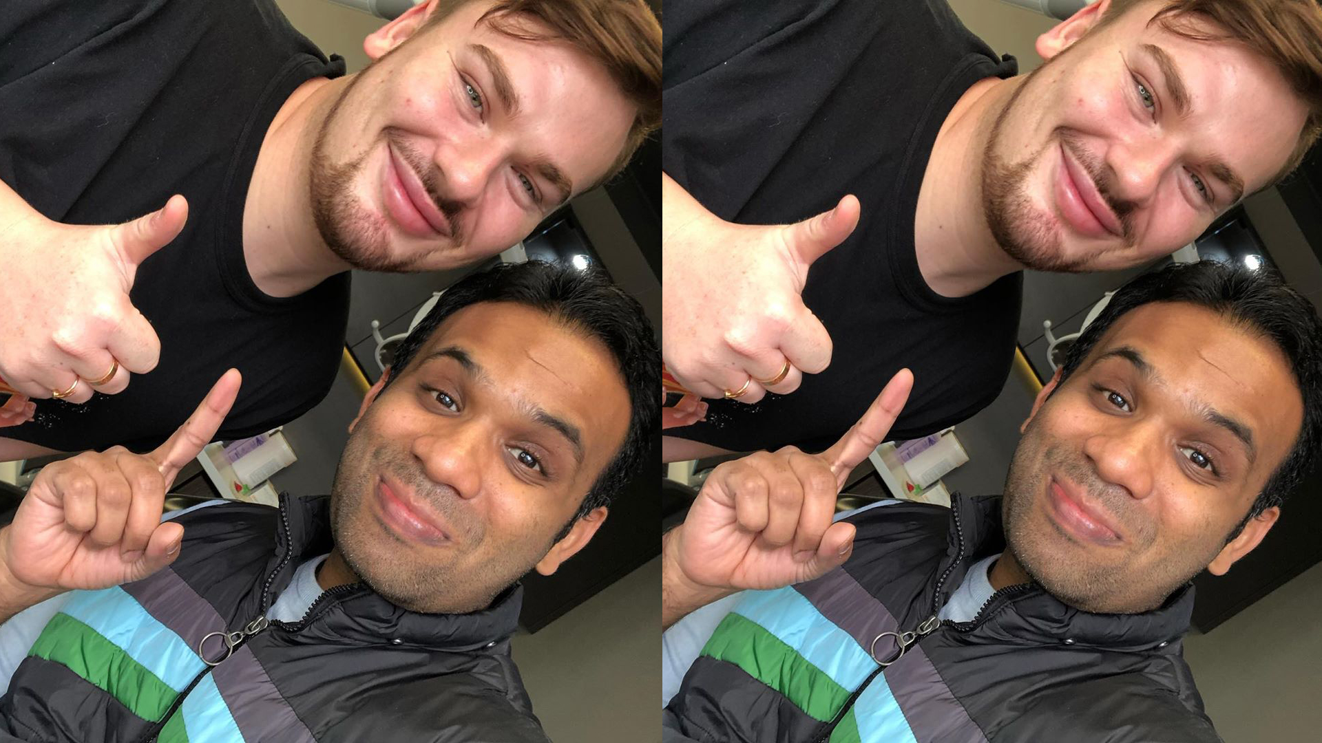 Michael Finch with Dr Deepan Duraisamy at Vogue Dental Studios.