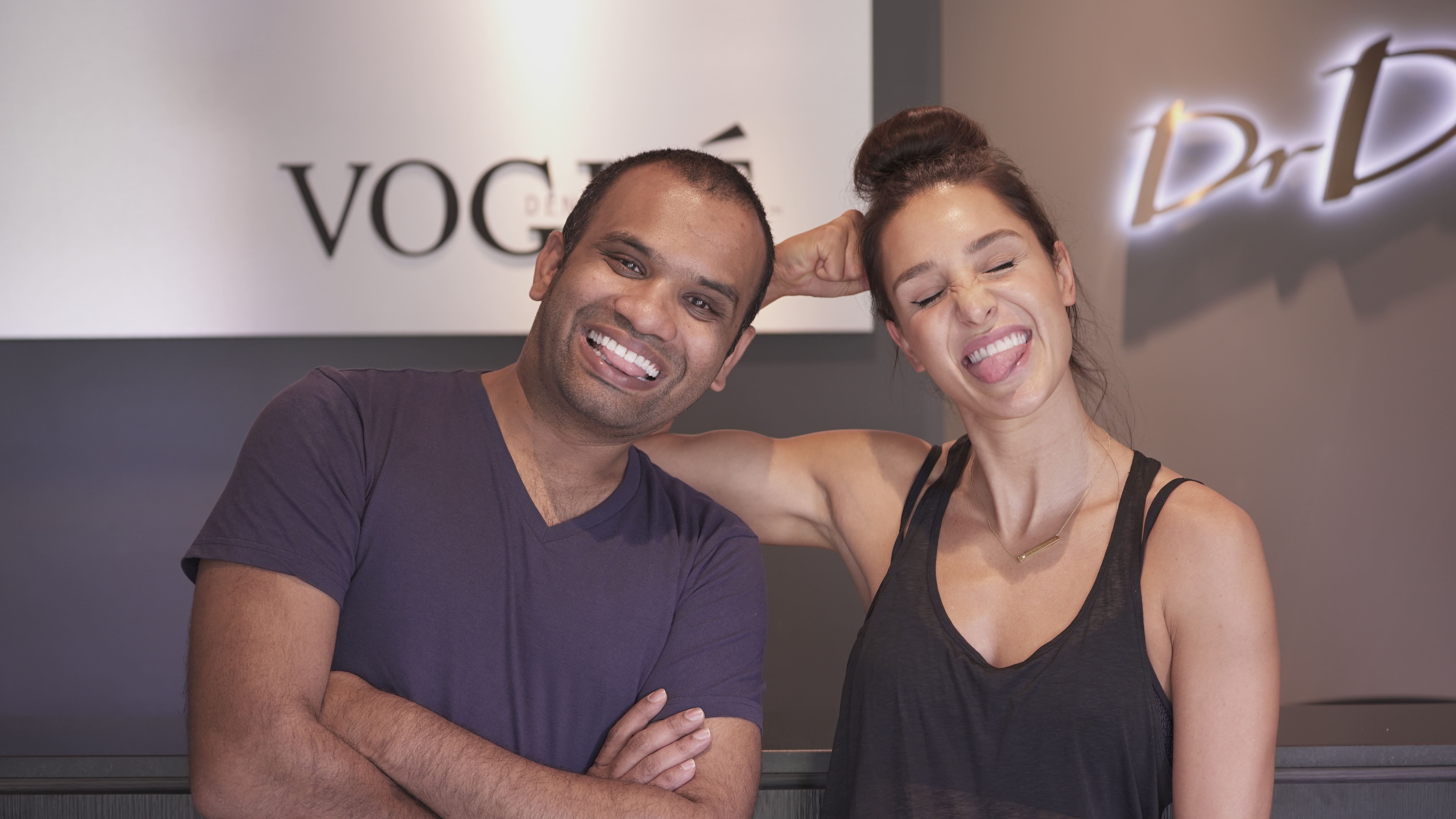 Kayla Itsines and Dr Deepan Duraisamy at Vogue Dental Studios