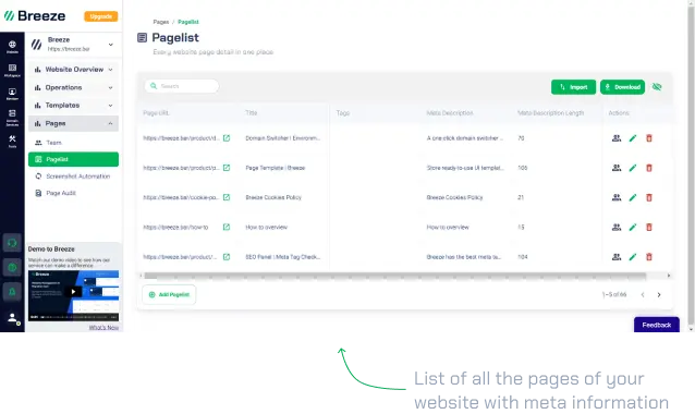 Page List Overview