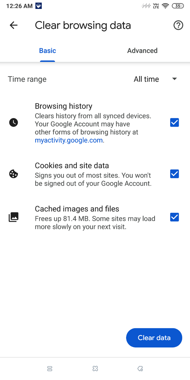 Clear Site Data On Chrome Android