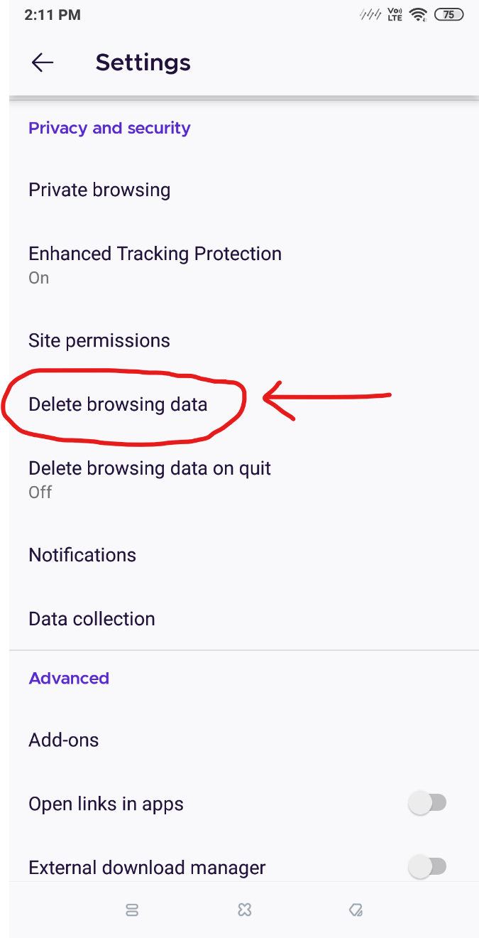Delete Browsing Data Mozilla Firefox