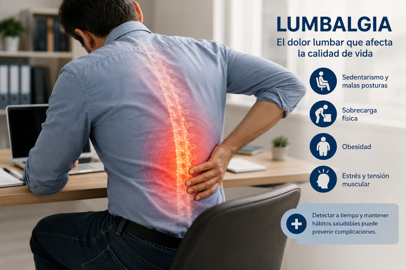 Featured image of post Sedentarismo, obesidad y estrés aumentan los casos de lumbalgia en México