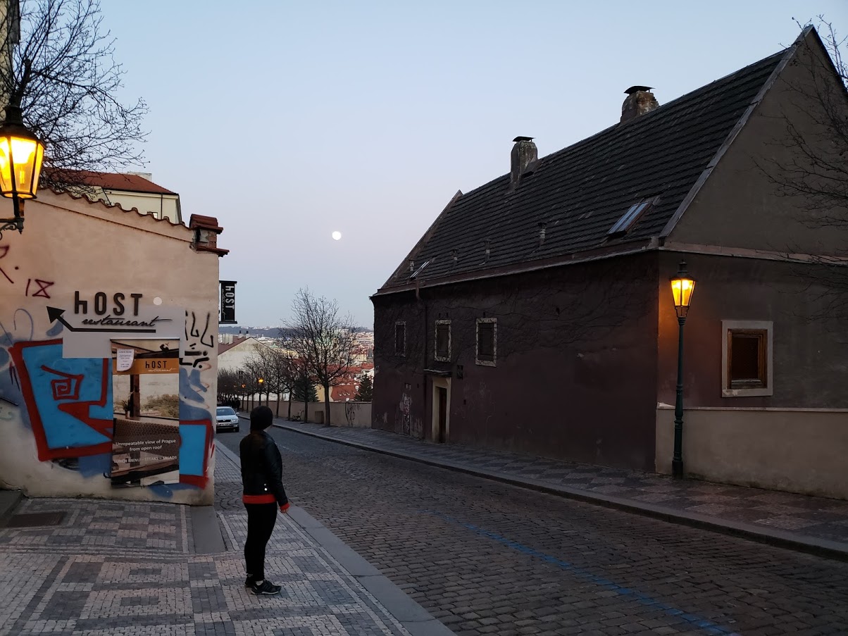 watching the moon rise over Prague