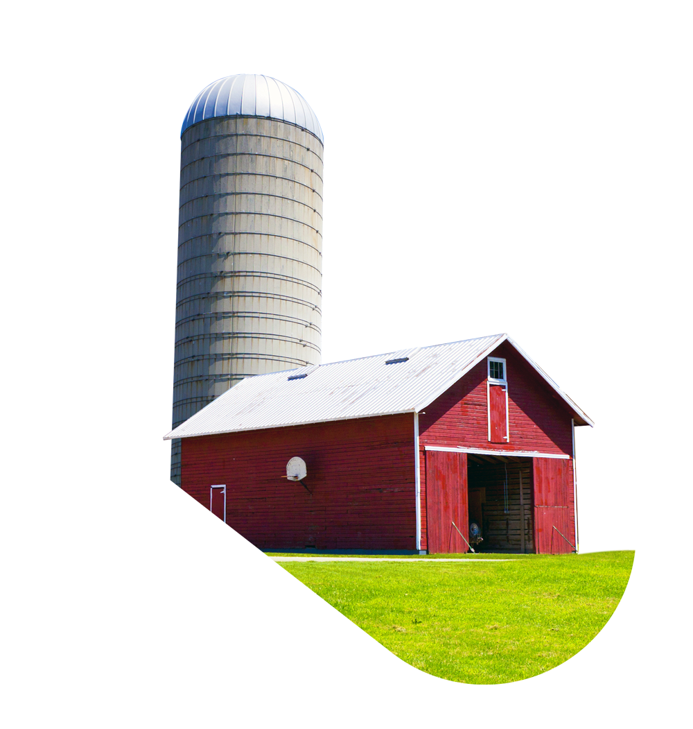 Red barn with silo