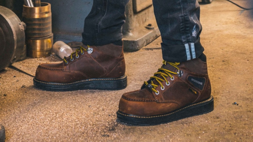 Man wearing Wolverine Work Boots at jobsite