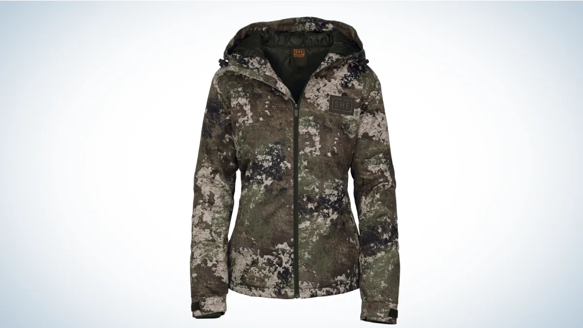 SHE Outdoor Insulated Jacket on gray and white background