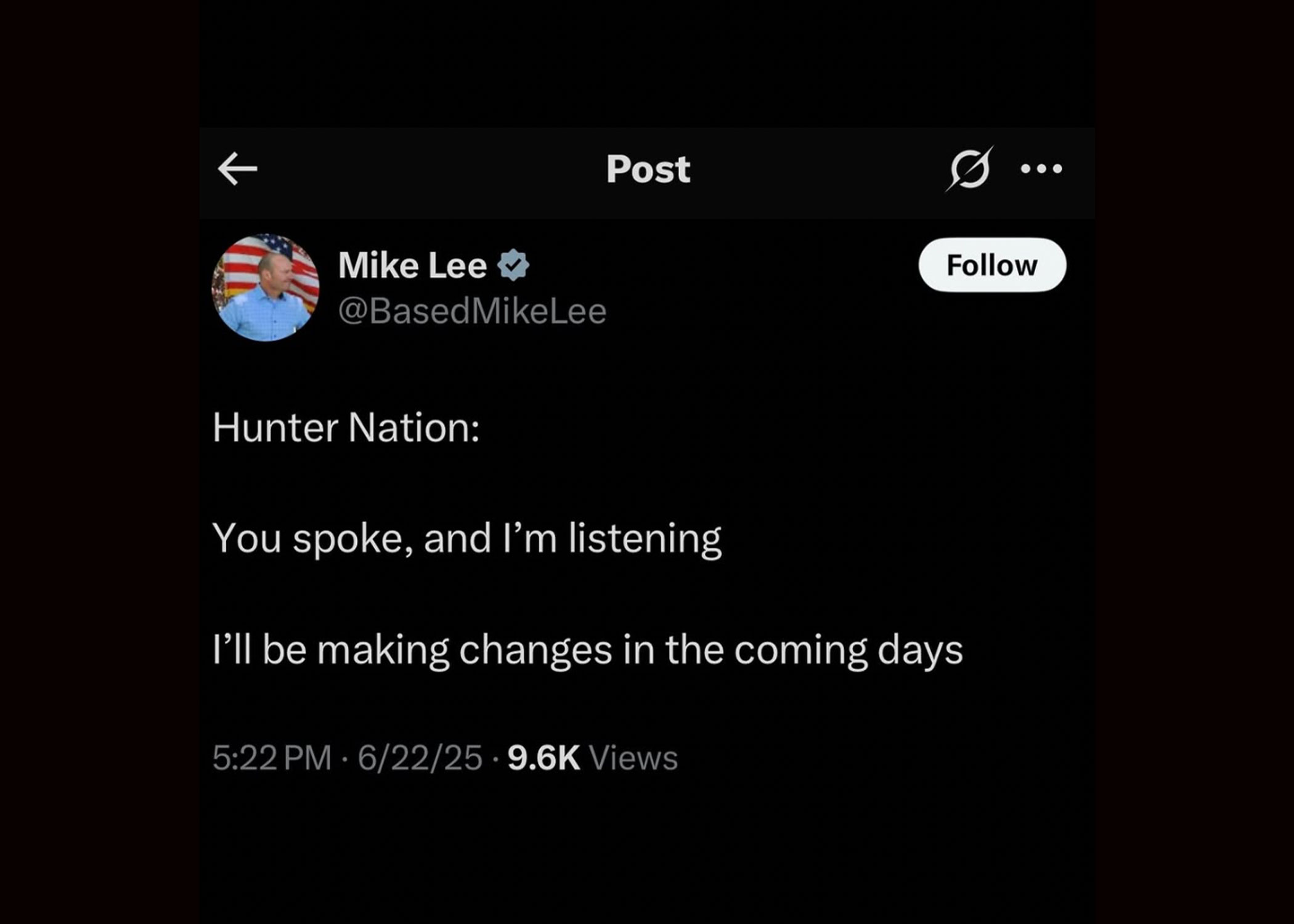 Mike Lee X post. 