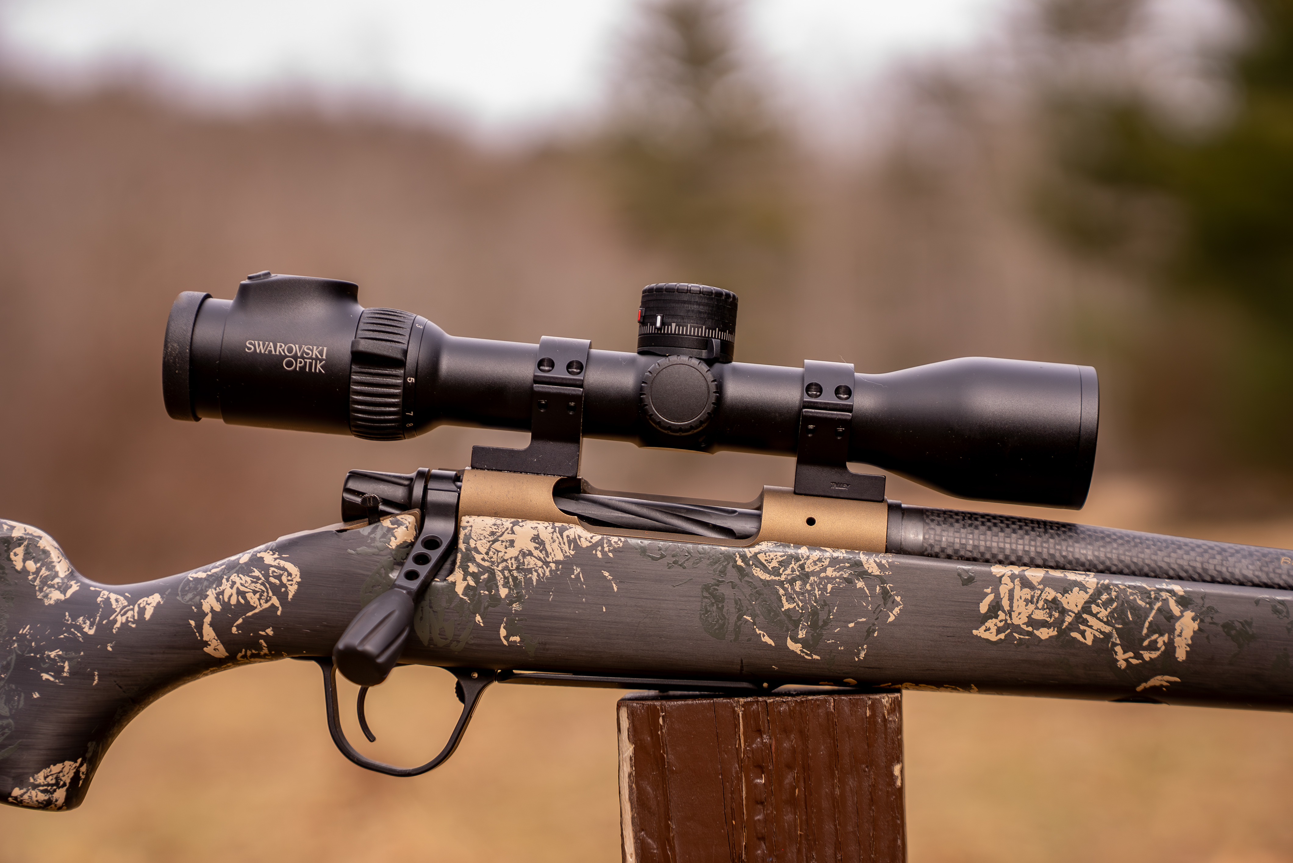 The new Swarovski Z5i rifle scope mounted on a rifle. 