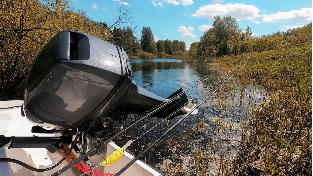 an outboard motor on a fishing boat