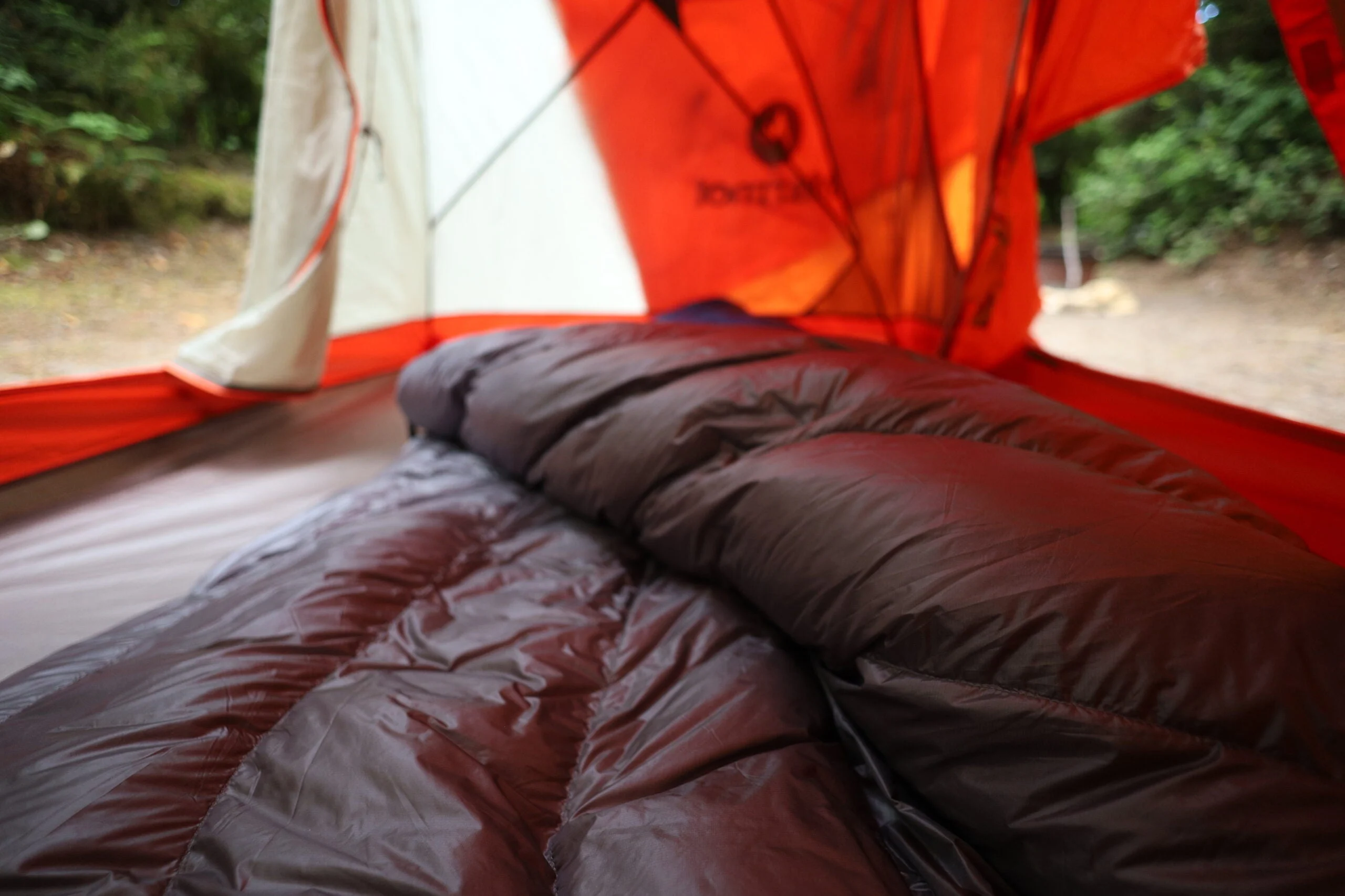 Backpacking quilt laying in tent