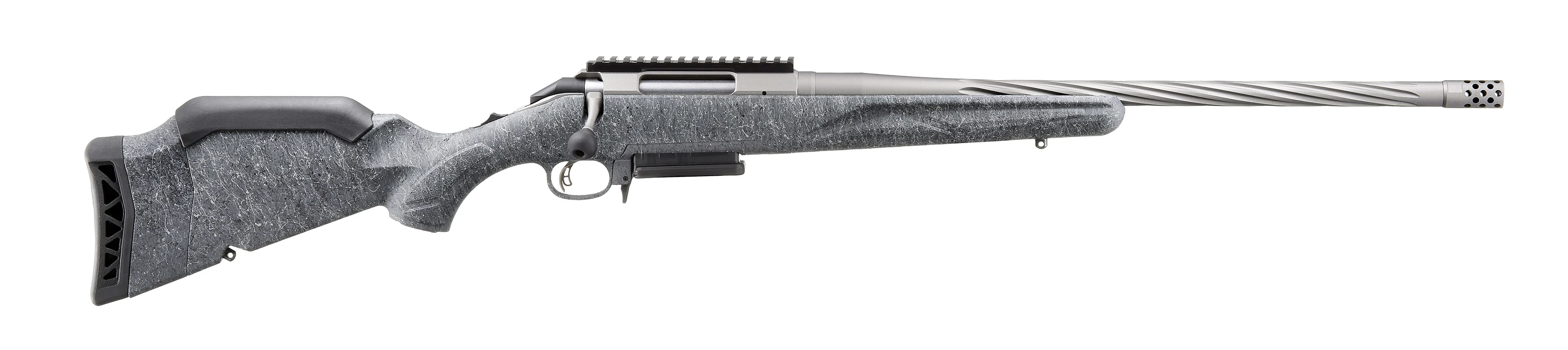 Ruger American Gen II bolt-action rifle on white background. 