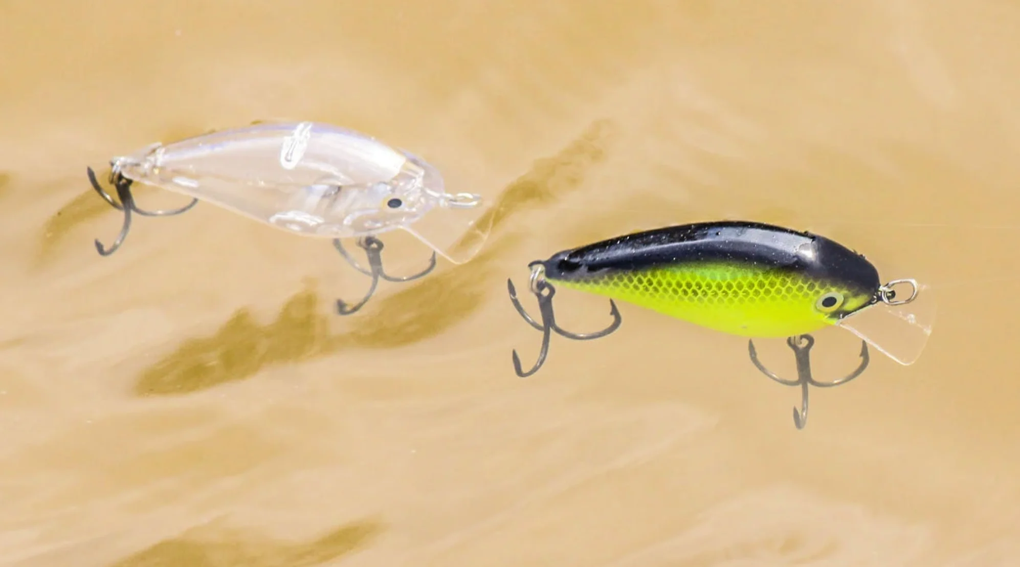 Two crankbaits in muddy water