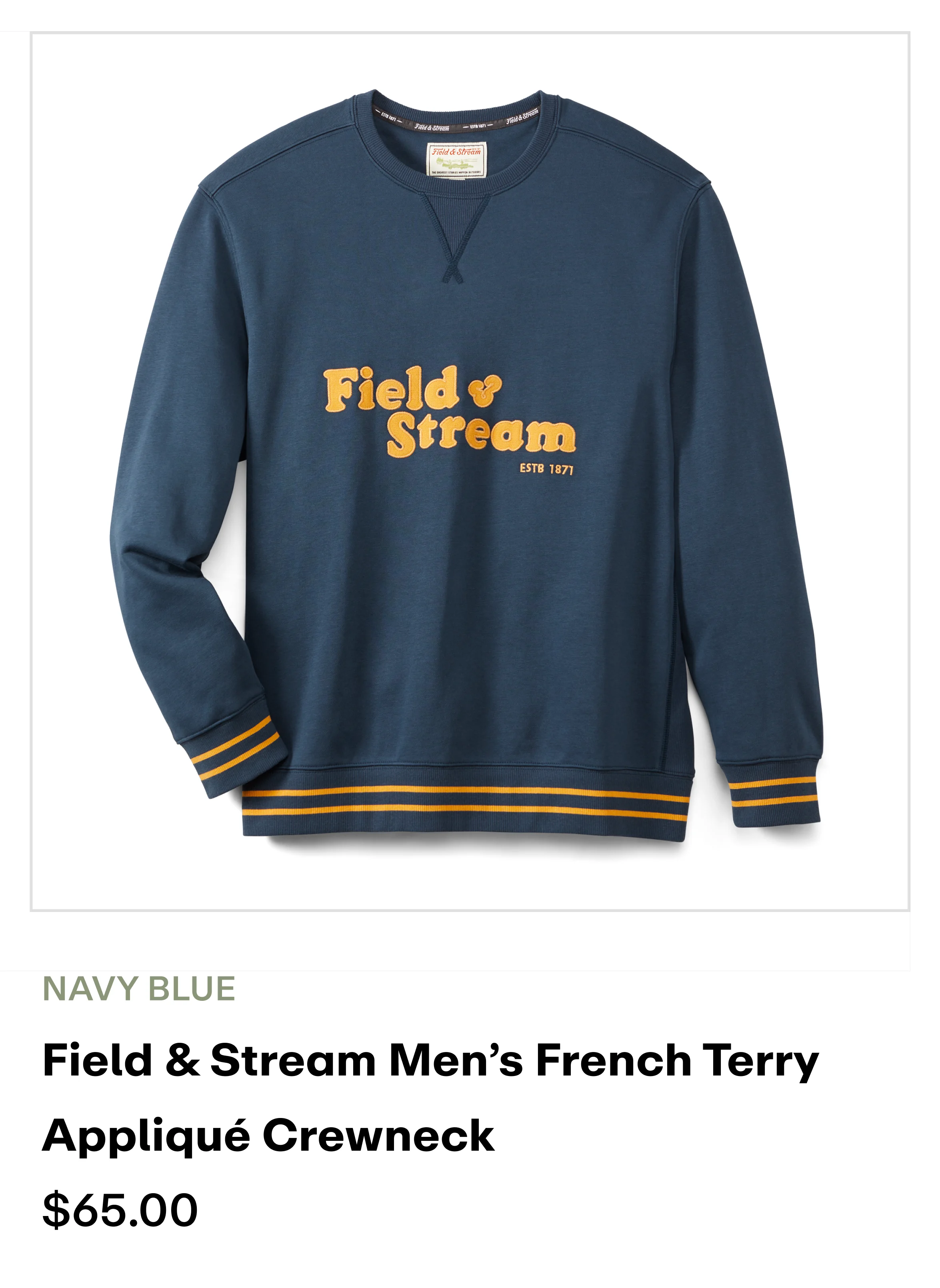 Field & Stream Men's French Terry Applique Crewneck - NAVY BLUE