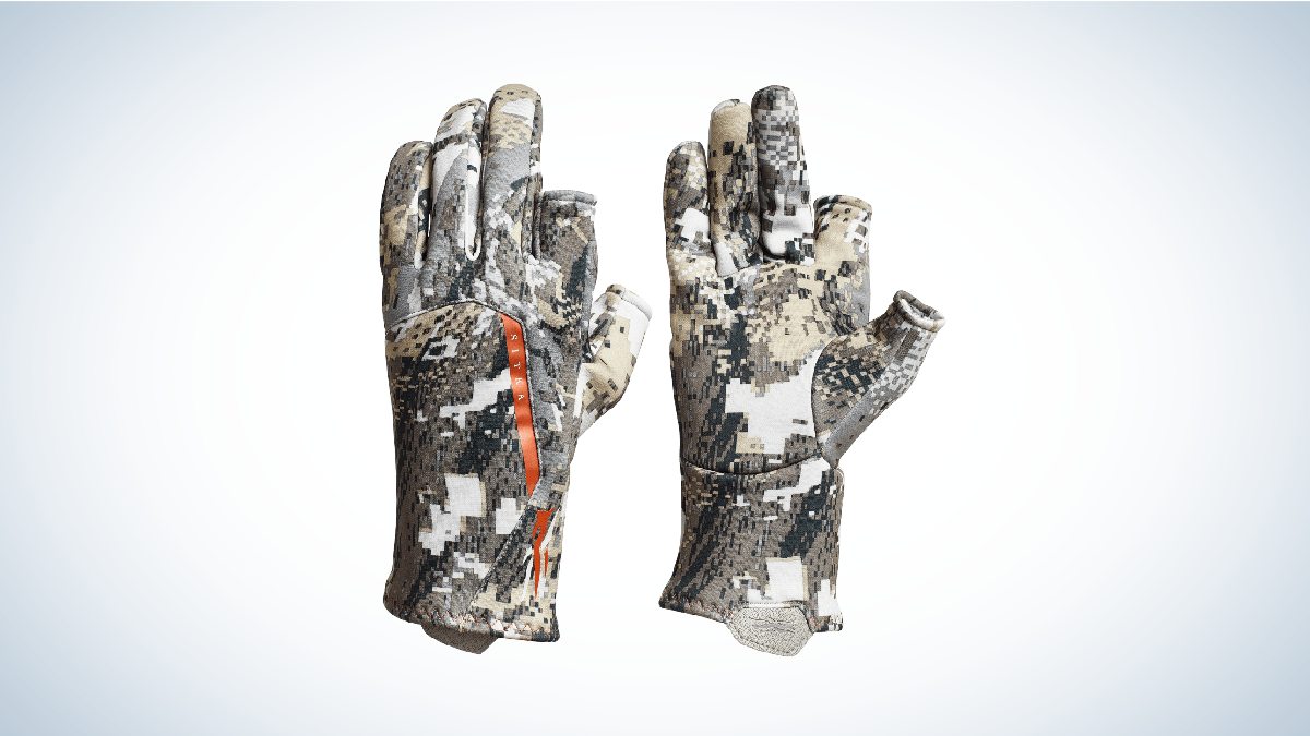 Sitka Fanatic Hunting Gloves on gray and white background