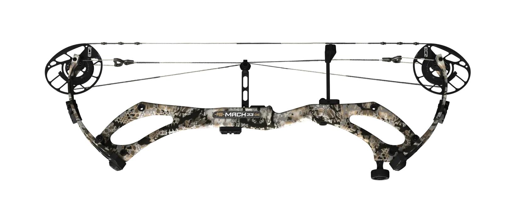 The new PSE Mach 33 DS carbon-riser compound bow on white background. 