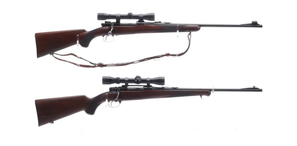 Two Husqvarna hunting rifles on a white background.