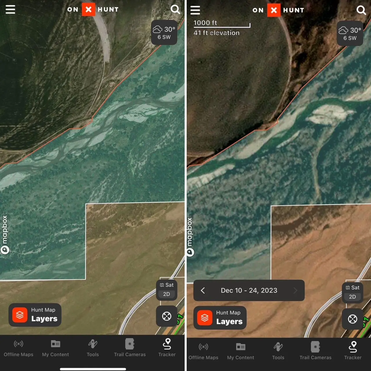 Screenshot of onX maps