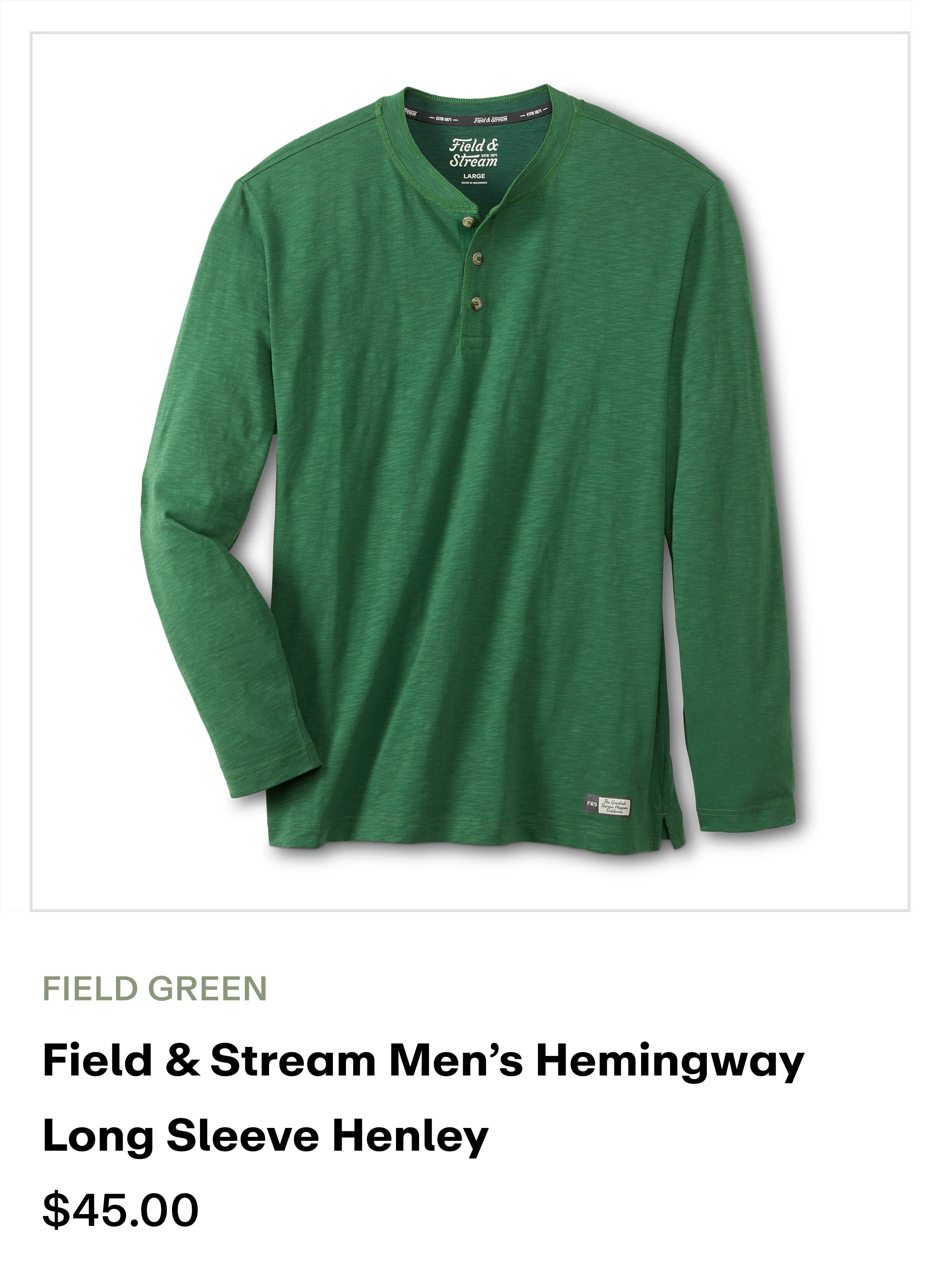 Amazon - Men's Hemingway LS Henley- FIELD GREEN