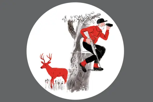 Illustration of man in treestand with binoculars