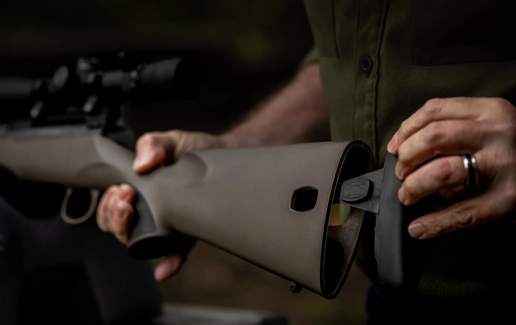 Removable recoil pad on Mauser M18 Rifle.