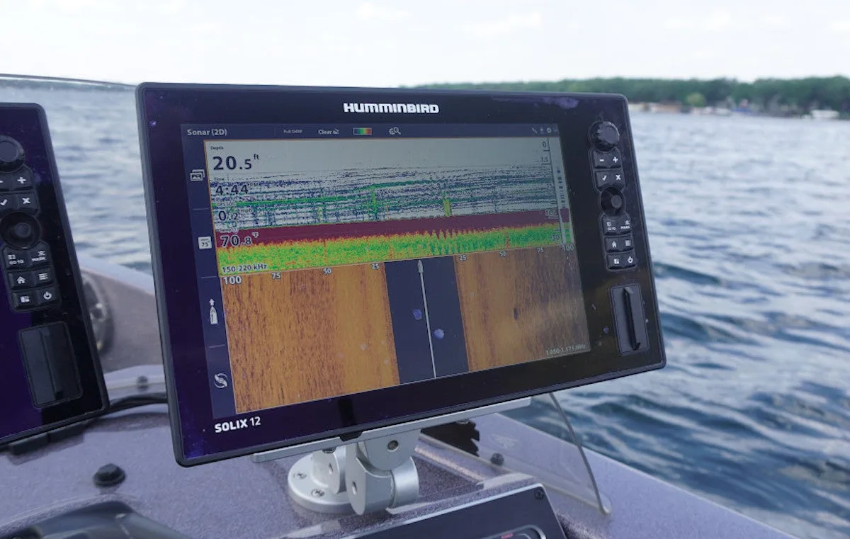 Humminbird Solix 12 Fish Finder mounted on fishing boat